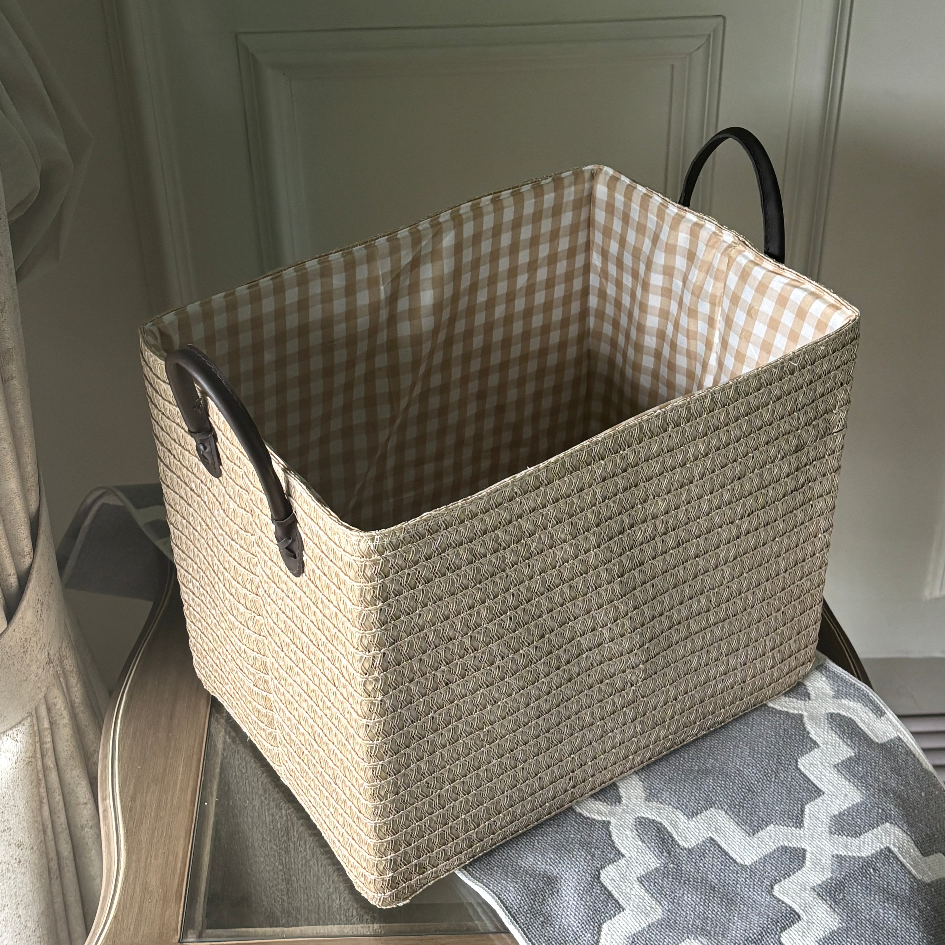 Handwoven Woven Storage Basket with Handles