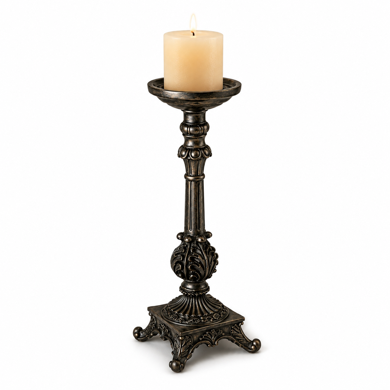 Vintage Ornate Black Metal Candle Holder