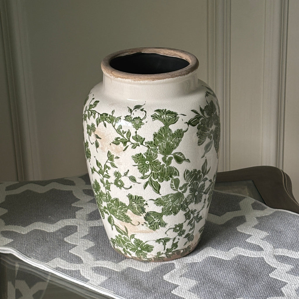 Verdant Bloom Floral Ceramic Vase