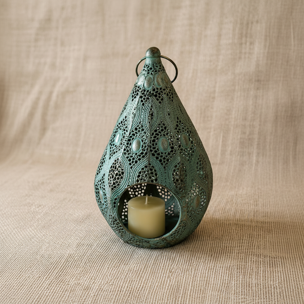 Vintage Teal Filigree Candle Lantern