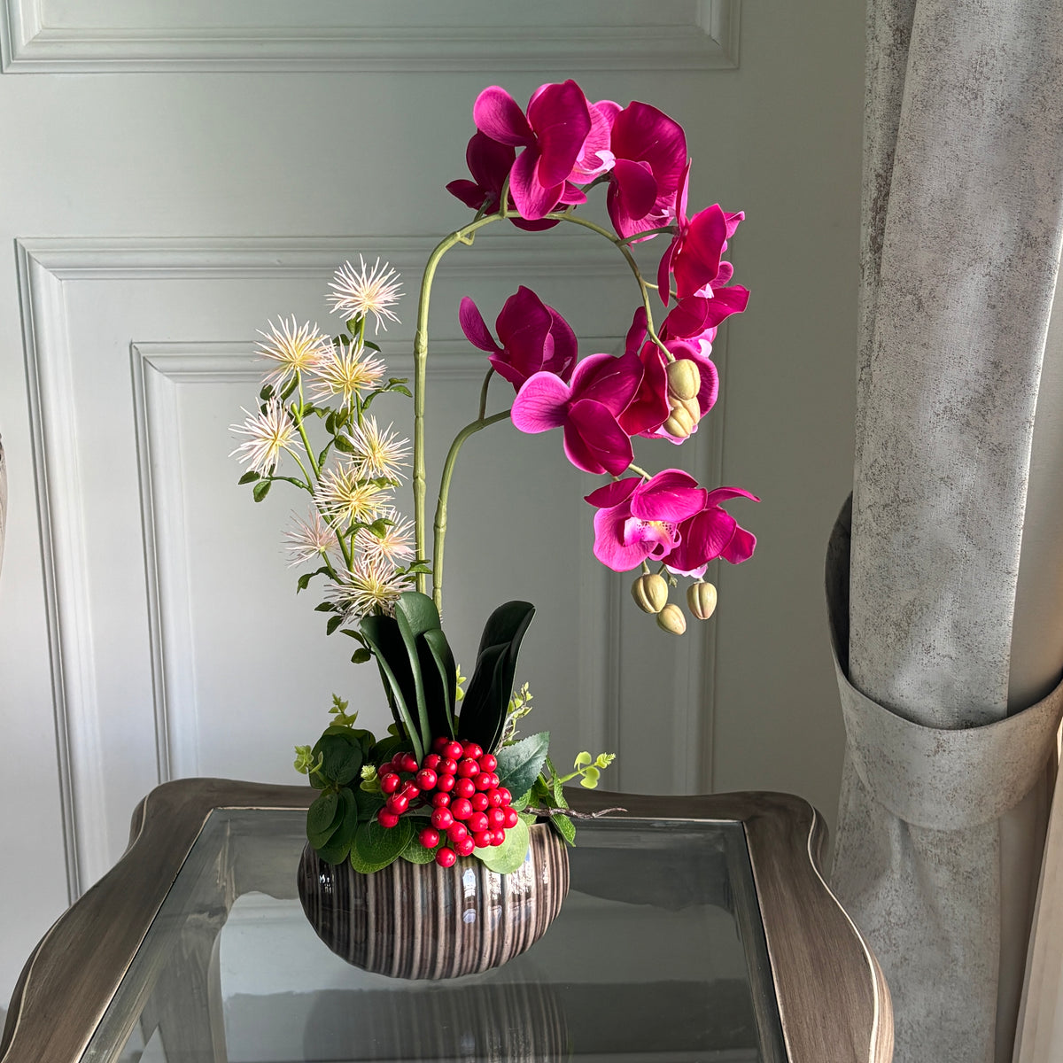 Elegant Orchid & Cherry Blossom Floral Arrangement
