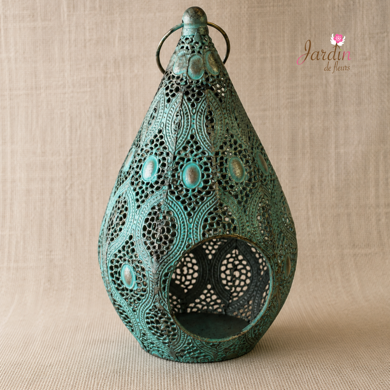 Vintage Teal Filigree Candle Lantern