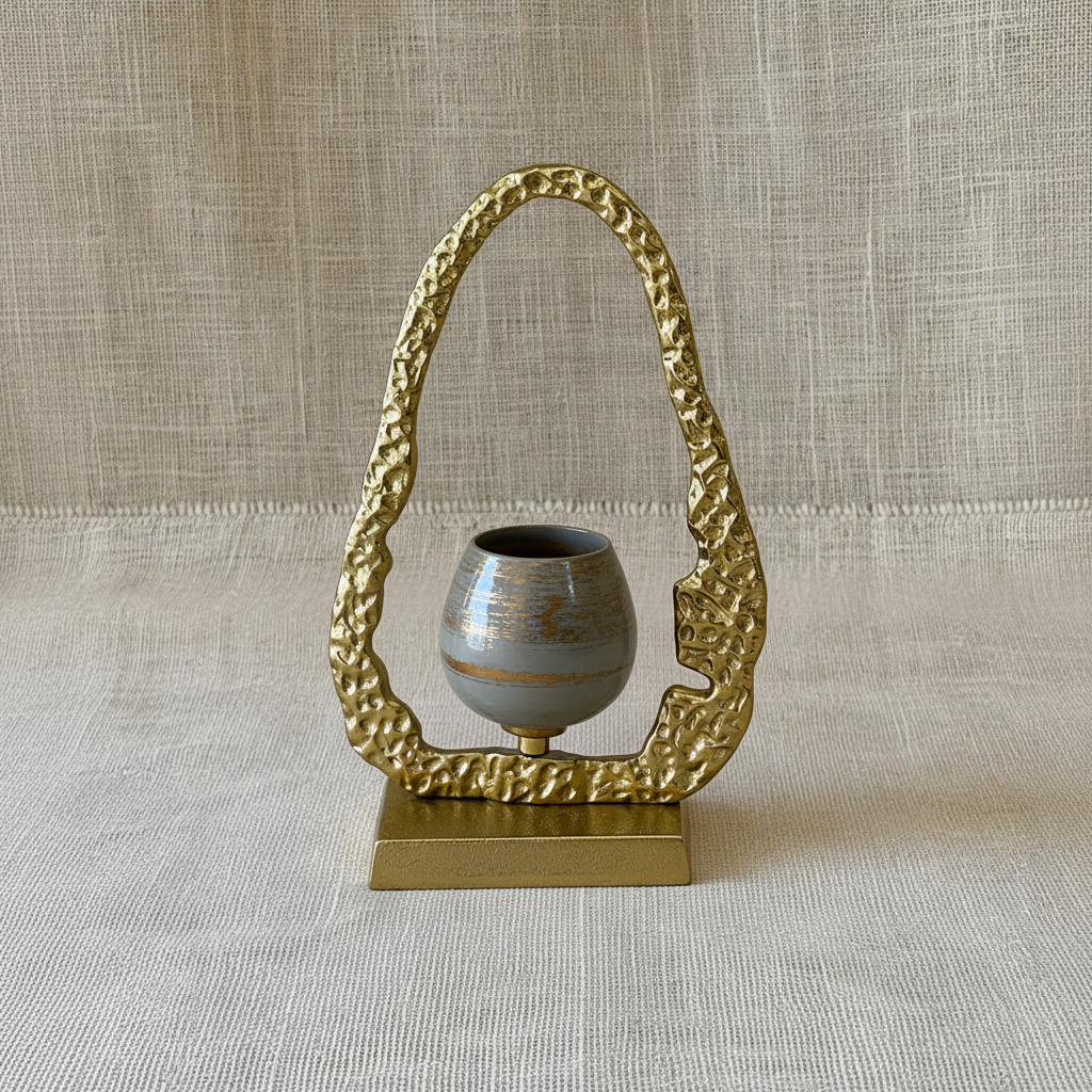 Textured Gold-Finish Decorative Candle Holder