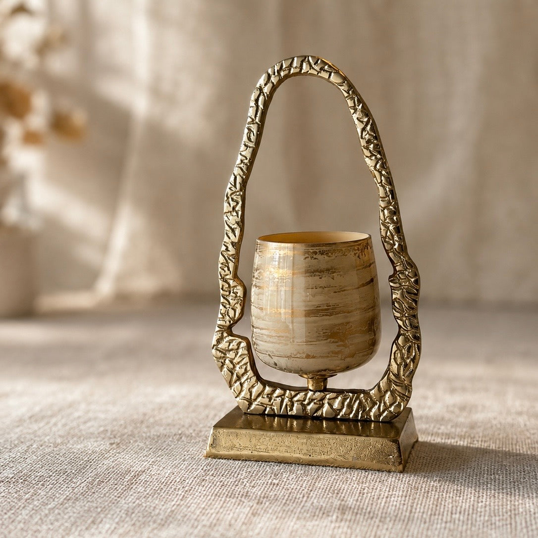Antique Gold Handled Glass Candle Holder