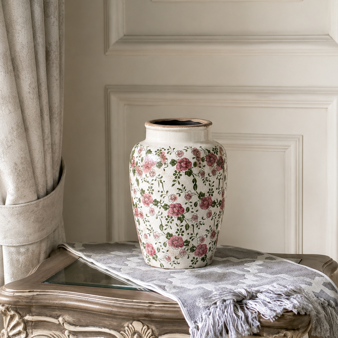 Rosevine Floral Ceramic Vase