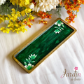 Hand-Painted Mango Wood Serving Tray – Emerald Bloom (16”)