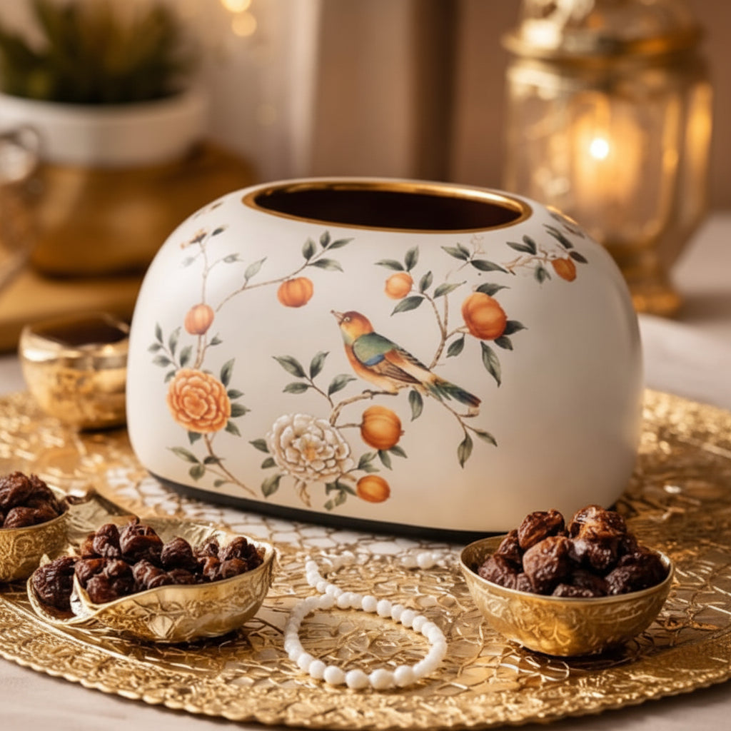 Bird & Floral Ceramic Tissue Box Holder