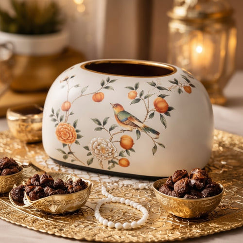 Bird & Floral Ceramic Tissue Box Holder