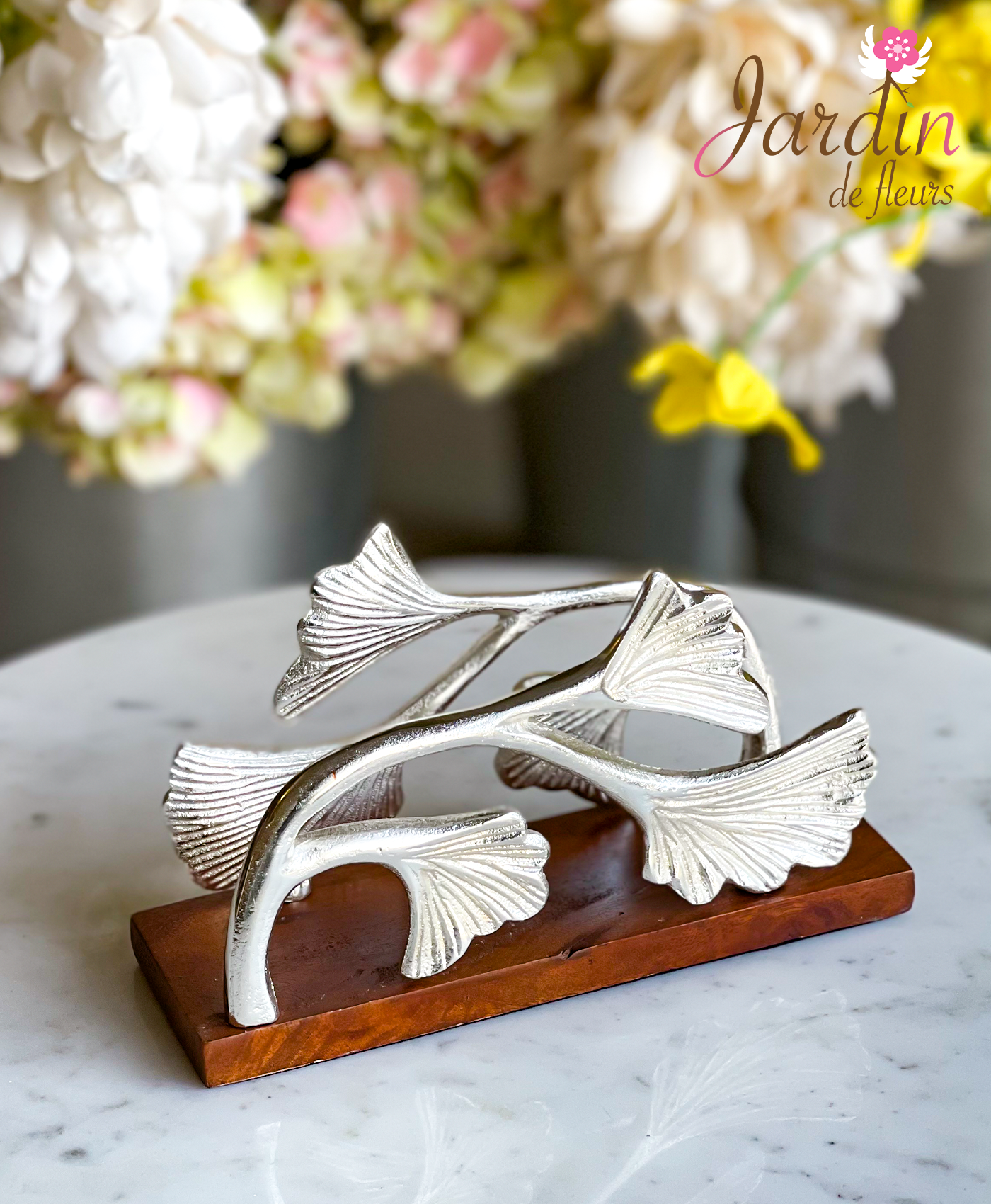 Silver Ginkgo Leaf Napkin Holder & Letter Organizer